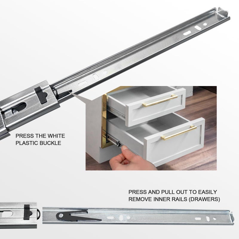 FCOUMY 14 inch Drawer Slides 4 Pairs (8pcs) Full Extension Ball Bearing Drawer Slides 3 fold Full Stretch Side Mount Drawer Slides 100 LB Capacity Drawer Slide 14"" Silver - Image 5